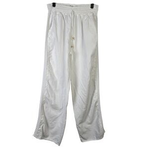 Seasplice Resort Wear White 100% Peruvian Cotton Lace Trim Wide Leg Pants XL